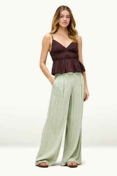 Dona - Pantalons de tela amb component de lli - mid waist - wide leg - verd clar