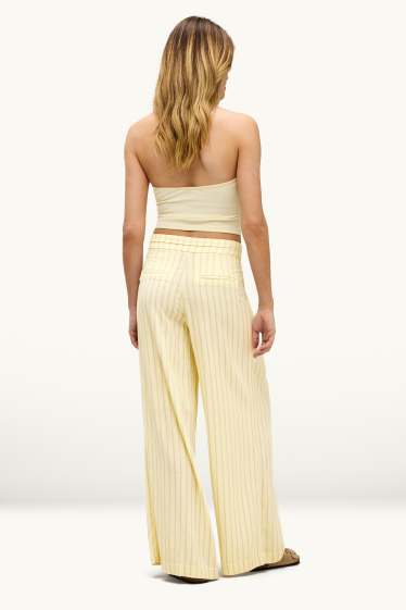 Dona - Pantalons de tela amb component de lli - mid waist - wide leg - groc