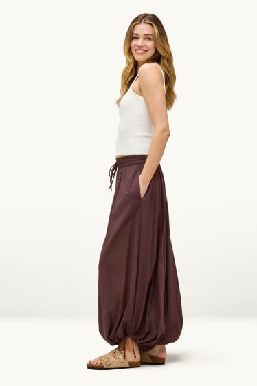 Donna - Pantaloni harem - vita media - balloon leg - marrone