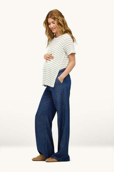 Damen - Umstandshose - Wide Leg - Jeans-Look - dunkeljeansblau