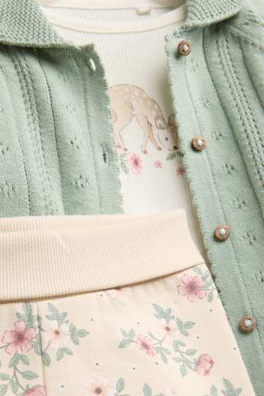 Neonate - Cerbiatto e fiore - completo per neonate - 3 pezzi - verde / beige