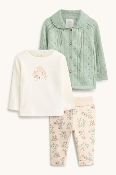 Neonate - Cerbiatto e fiore - completo per neonate - 3 pezzi - verde / beige