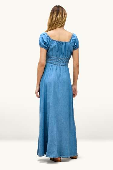 Femmes - Robe Empire - aspect jean - jean bleu