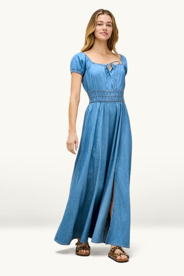 Femmes - Robe Empire - aspect jean - jean bleu