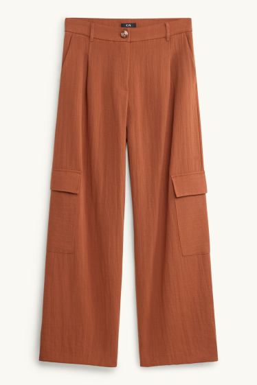Women - Cargo trousers - high waist - wide leg - orange