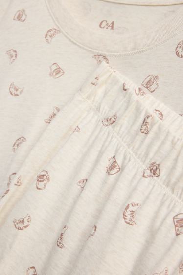 Damen - Pyjama - gemustert - beige