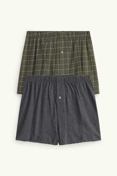 Uomo - Confezione da 2 - boxer - jersey - verde / grigio