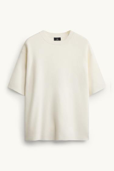 Hommes - T-shirt en maille - relaxed fit - blanc crème