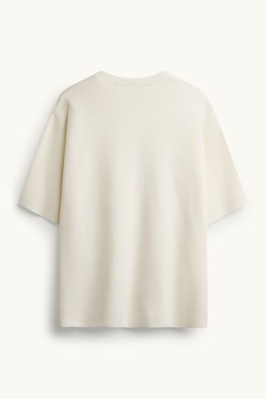 Hommes - T-shirt en maille - relaxed fit - blanc crème