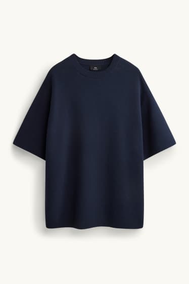 Bărbați - Tricou din tricot - relaxed fit - albastru închis