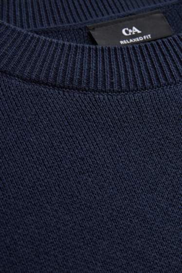Bărbați - Tricou din tricot - relaxed fit - albastru închis