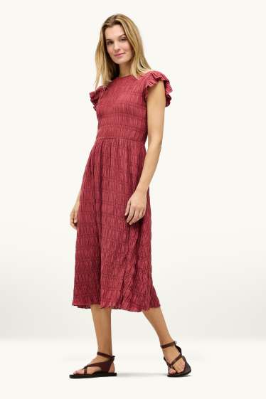 Femmes - Robe fit & flare - finition texturée - rouge foncé
