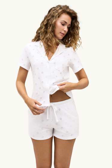 Dona - Pijama d’estiu - brodat anglès - blanc