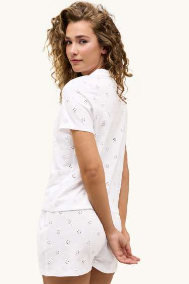 Dona - Pijama d’estiu - brodat anglès - blanc