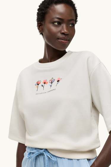 Damen - Sweatshirt - geblümt - Glanz-Effekt - weiß