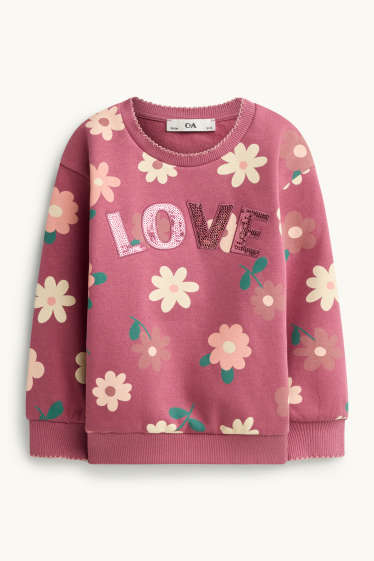 Kinder Mädchen - Blümchen - Sweatshirt - Glanz-Effekt - hellrot