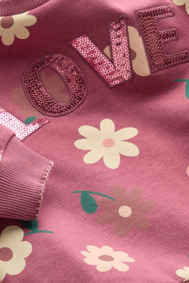Kinder Mädchen - Blümchen - Sweatshirt - Glanz-Effekt - hellrot