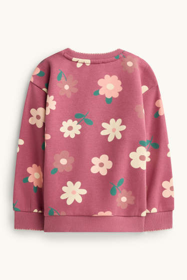 Kinder Mädchen - Blümchen - Sweatshirt - Glanz-Effekt - hellrot