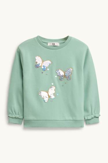 Kinder Mädchen - Schmetterling - Sweatshirt - Glanz-Effekt - grün