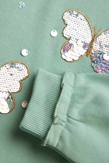 Kinder Mädchen - Schmetterling - Sweatshirt - Glanz-Effekt - grün