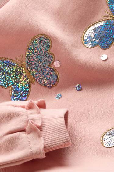 Kinder Mädchen - Schmetterling - Sweatshirt - Glanz-Effekt - rosa