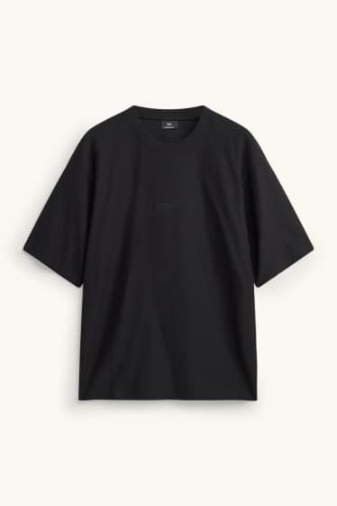 Pánské - Tričko - oversized fit - strukturované - černá