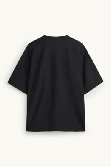Pánské - Tričko - oversized fit - strukturované - černá