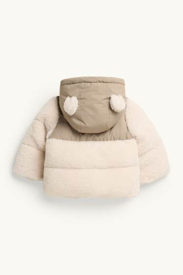 Baby: jongens - Beertje - babyjas van teddystof, met capuchon - gevoerd - beige