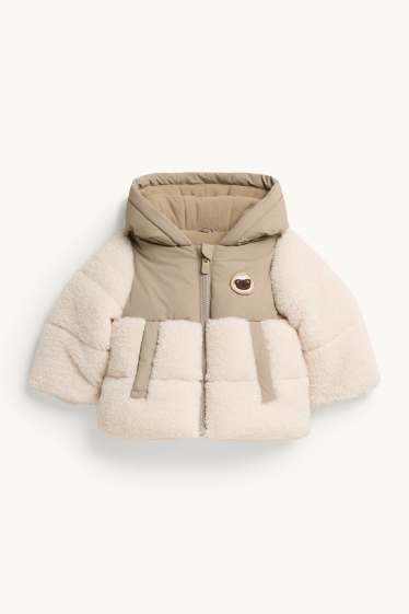Baby: jongens - Beertje - babyjas van teddystof, met capuchon - gevoerd - beige