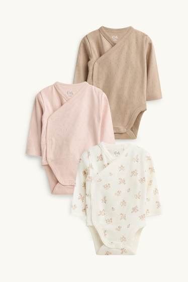 Baby Mädchen - Multipack 3er - Blümchen - Baby-Wickelbody - cremefarben