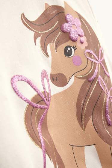 Bambine - Pony - felpa - effetto brillante - crema