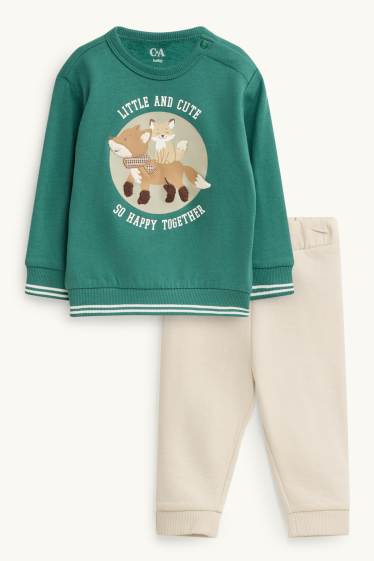 Miminka - chlapci - Lištičky - outfit pro miminka - 2dílný - tmavozelená / krémově bílá