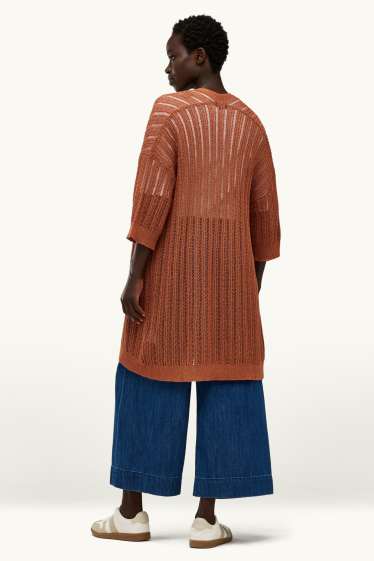 Unisex - Lange Strickjacke - gerippt - braun