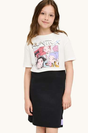 Enfants filles - KPop Demon Hunters - ensemble - T-shirt et robe - 2 pièces - blanc / noir