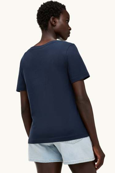 Dames - T-shirt met V-hals - regular fit - donkerblauw