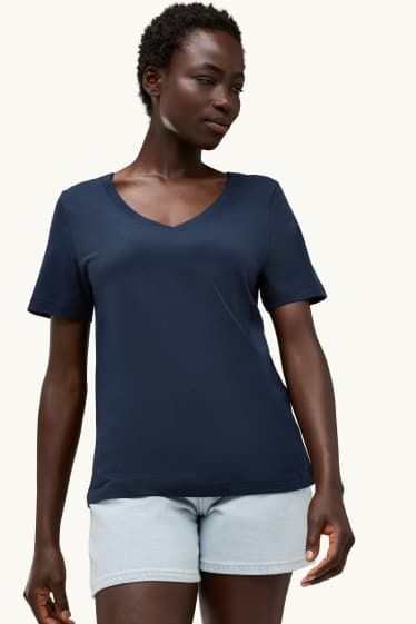 Dames - T-shirt met V-hals - regular fit - donkerblauw