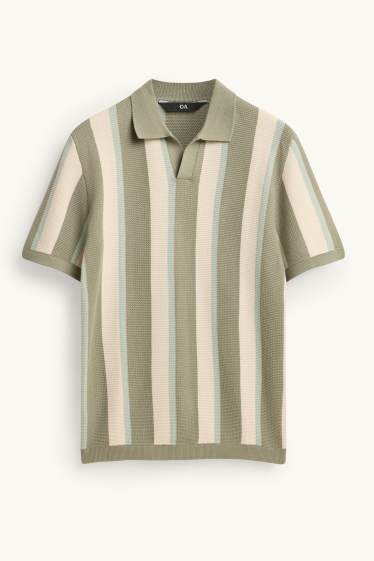 Hommes - Polo en maille - regular fit - à rayures - finition texturée - vert