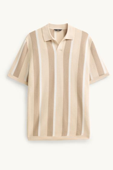 Hommes - Polo en maille - regular fit - à rayures - finition texturée - beige