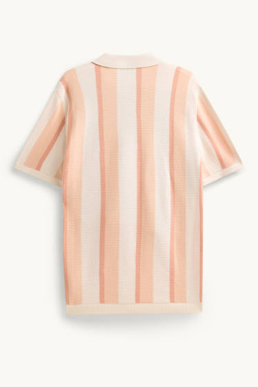 Heren - Gebreid poloshirt - regular fit - gestreept - met structuur - oranje