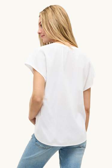 Damen - Bluse mit V-Ausschnitt - weiß