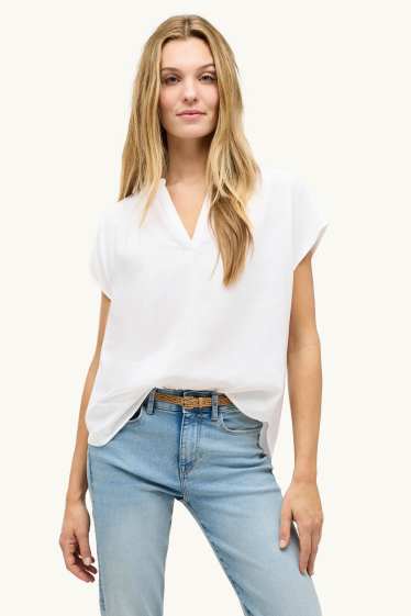 Damen - Bluse mit V-Ausschnitt - weiß