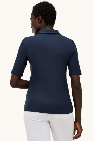 Femei - Tricou polo - regular fit - cu dungi - albastru închis