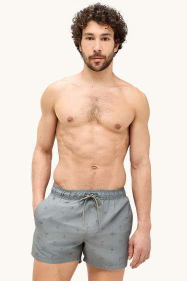 Hommes - Short de bain - à motif - gris