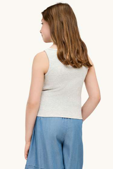 Enfants filles - Etoile - haut avec pierres de strass - finition côtelée - gris clair
