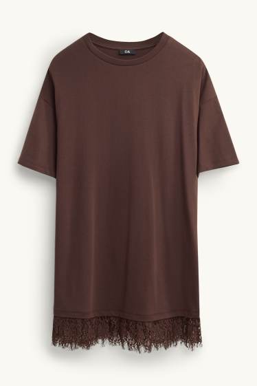 Dames - T-shirt-jurk - straight fit - bruin