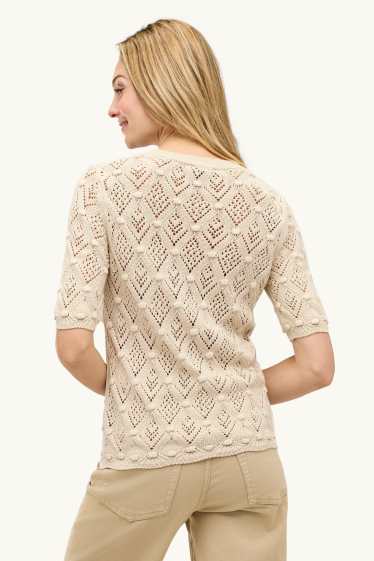 Damen - Strickpullover - kurzarm - beige