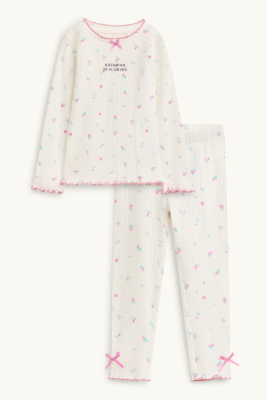 Nena - Flors - pijama - acanalat - 2 peces - blanc
