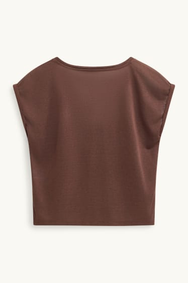Damen - T-Shirt mit V-Ausschnitt - Relaxed Fit - braun