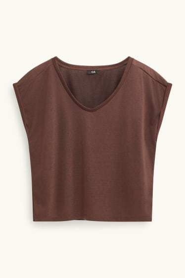 Damen - T-Shirt mit V-Ausschnitt - Relaxed Fit - braun
