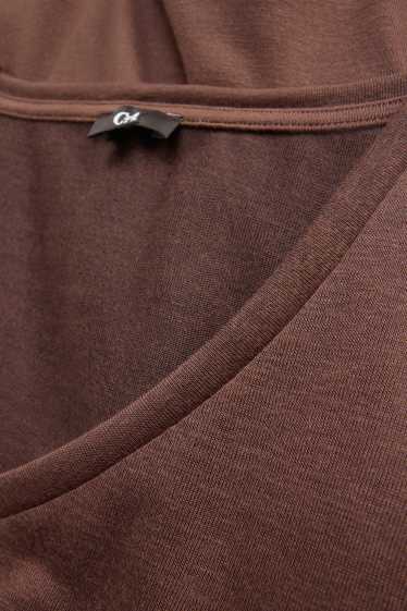 Damen - T-Shirt mit V-Ausschnitt - Relaxed Fit - braun